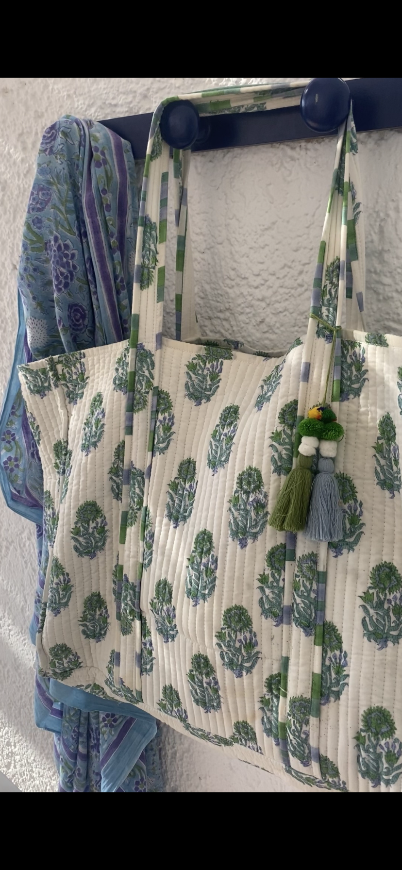 BOLSA XL FLOR AZUL Y VERDE
