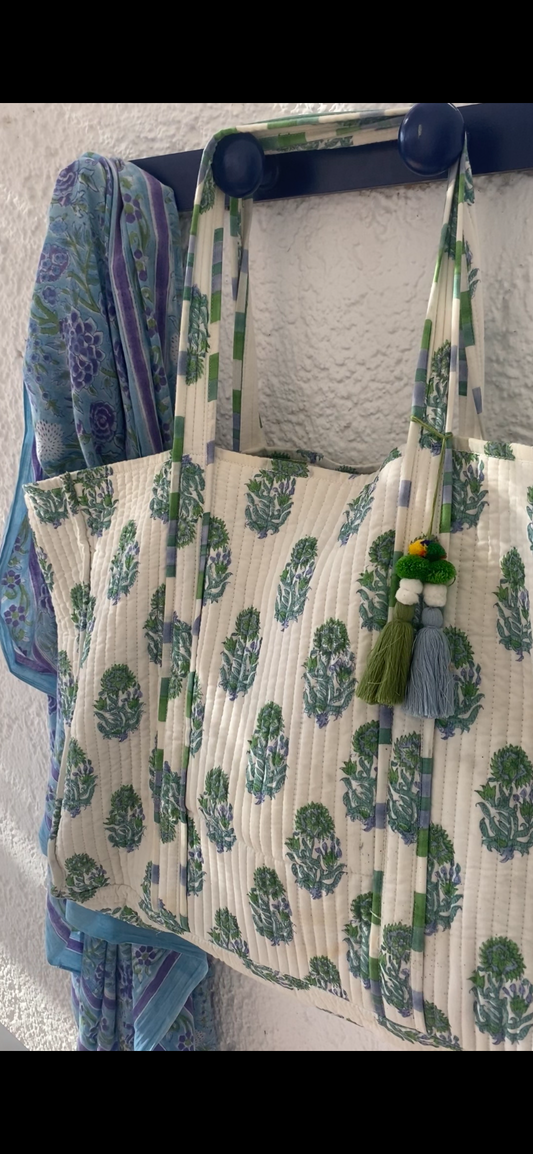 BOLSA XL FLOR AZUL Y VERDE