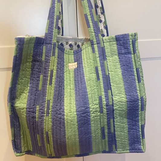 TOTE BAG RAYAS  AZUL Y VERDE